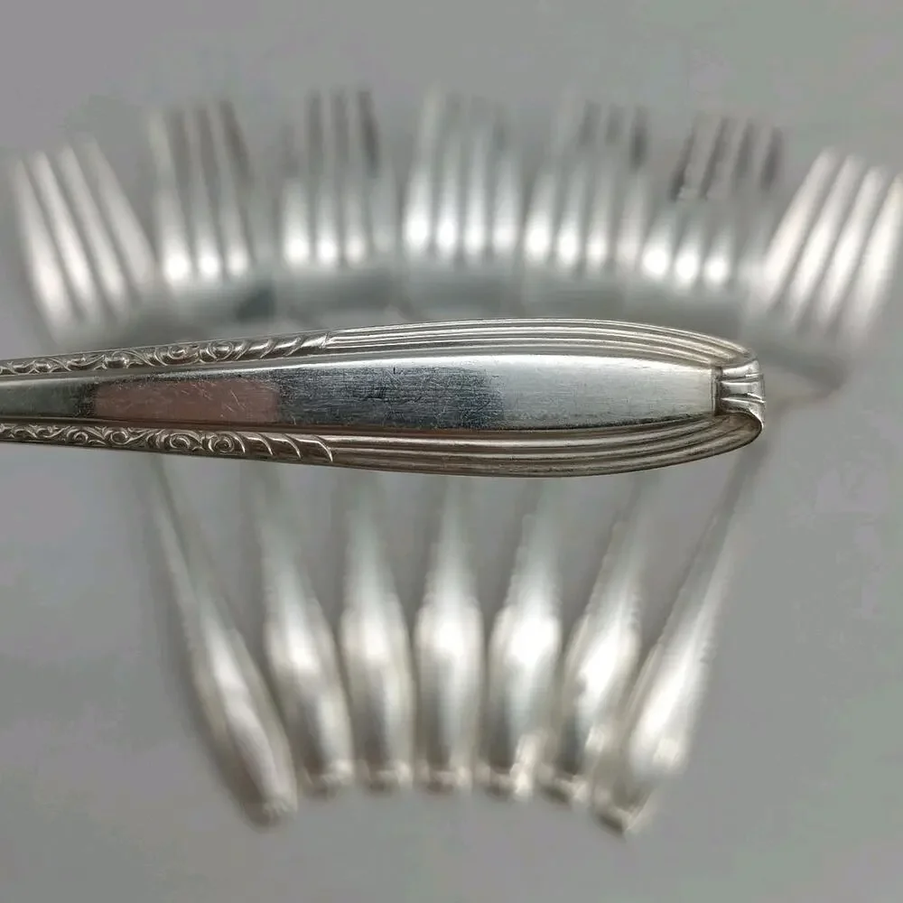 8X SF Harmony House by Wallace Serenade Silverplate Flatware Salad Forks Vtg